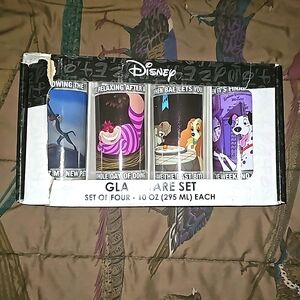 Disney set of 4 10oz glass cups funny meme designs new
